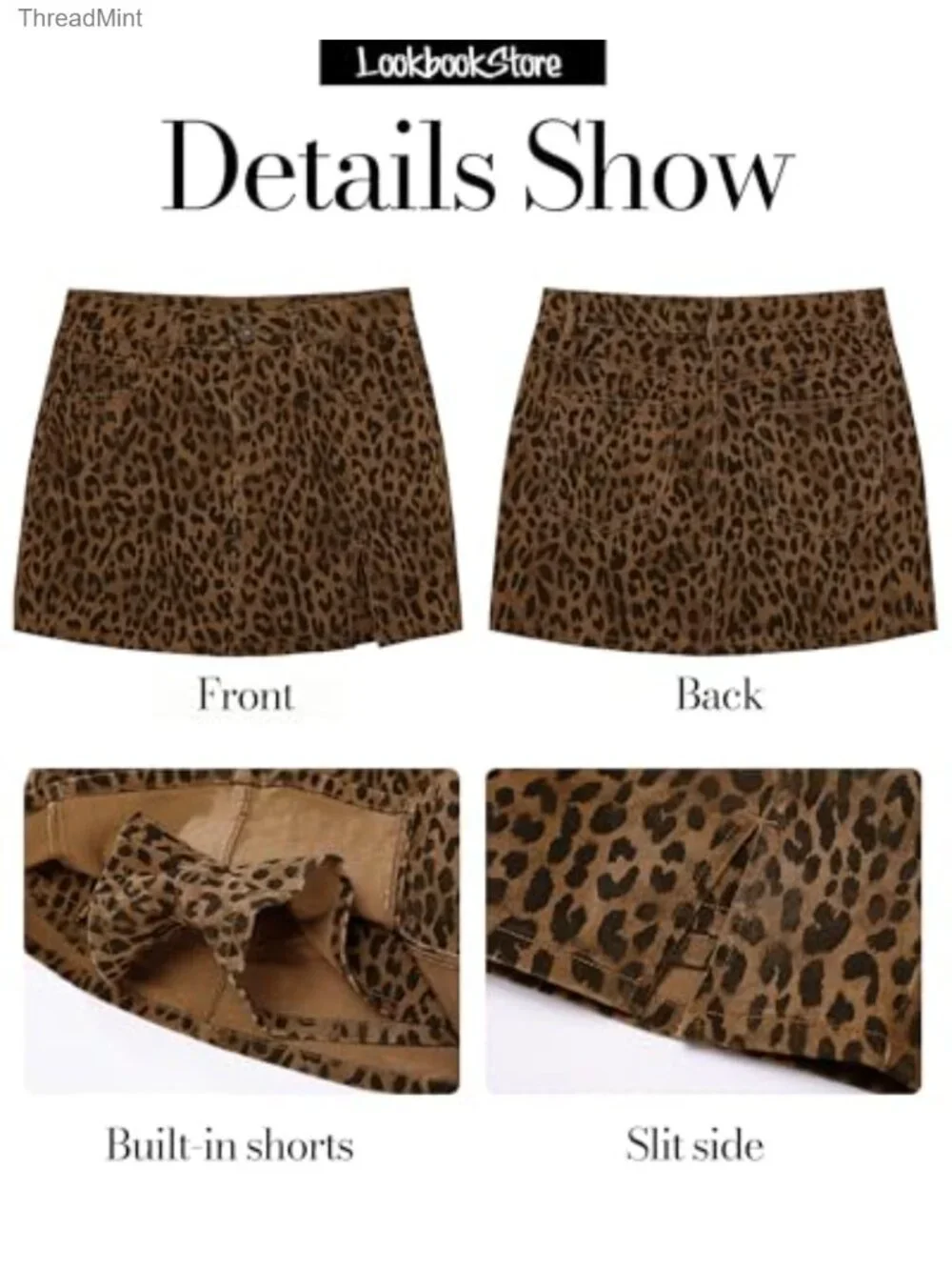 Denim Cotton High Waisted Skort with Shorts Leopard Print Mini